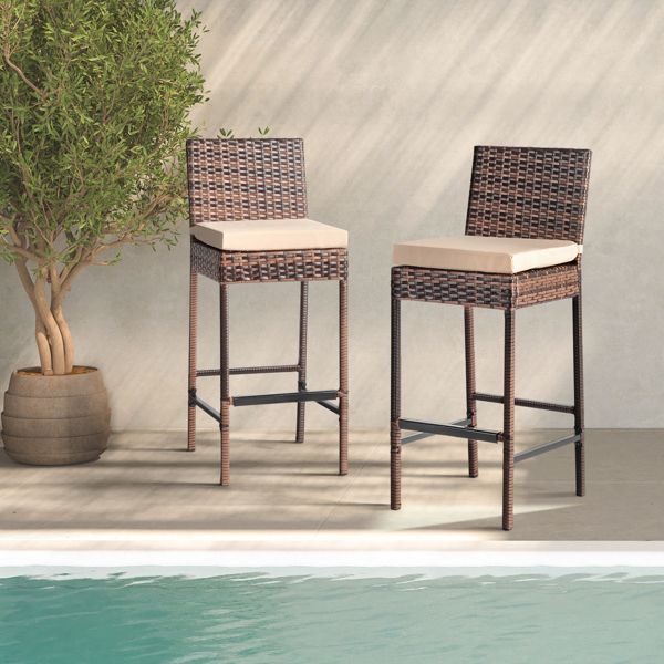 Rattan Swivel Bar Stools, Brown, Set of 2 (view 17)