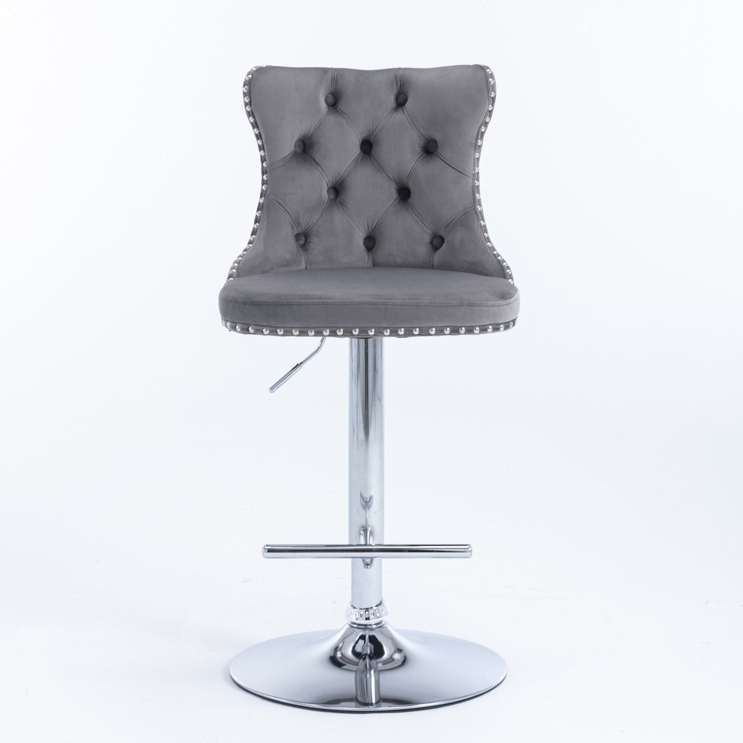 Gray Velvet Swivel Bar Stools, Chrome Base, Set of 2 - Gray (view 2)