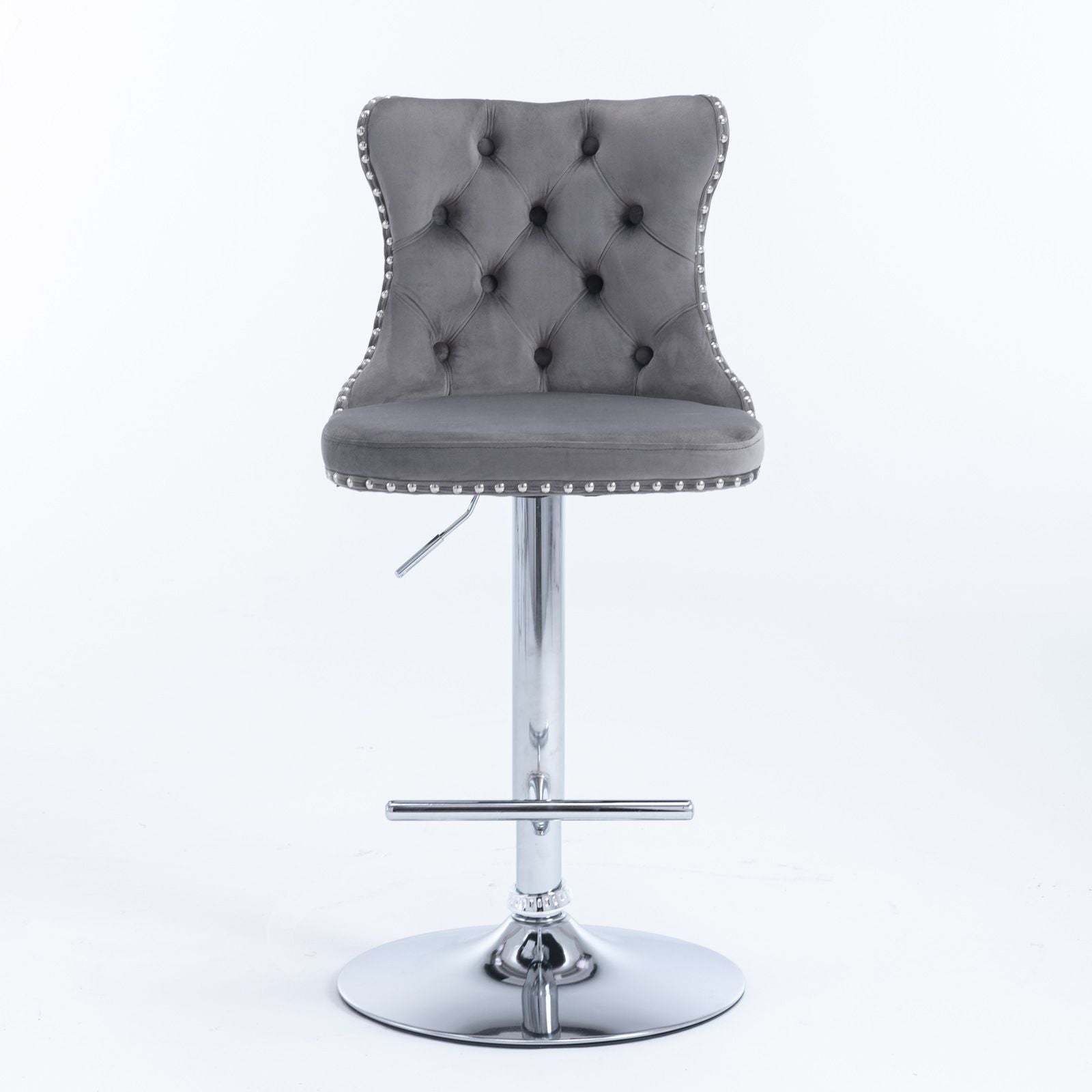 Gray Velvet Swivel Bar Stools, Chrome Base, Set of 2 - Gray (view 2)