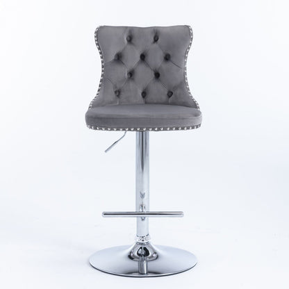 Gray Velvet Swivel Bar Stools, Chrome Base, Set of 2 - Gray (view 2)
