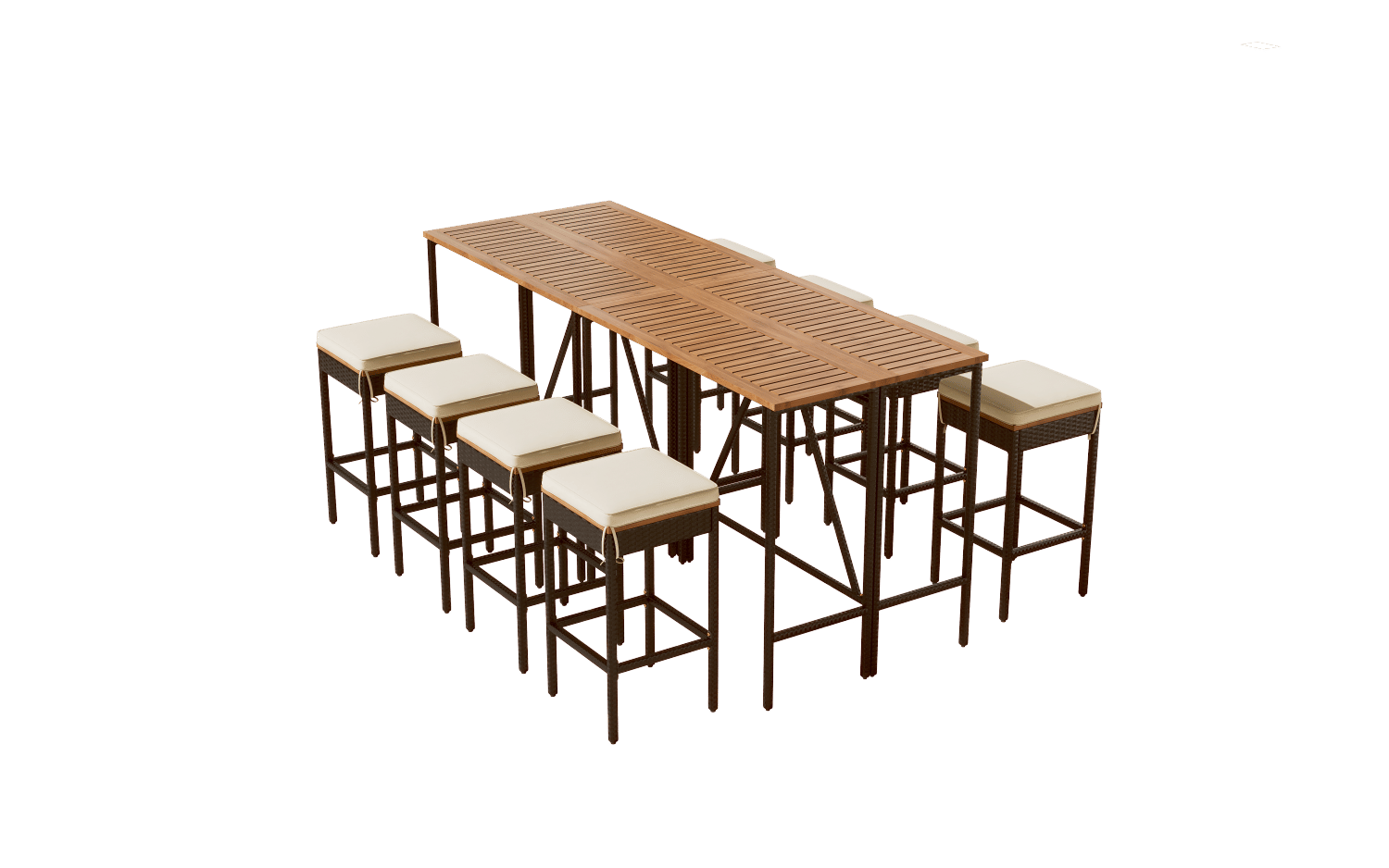 Rattan Mid-Century Dining Set, Brown, 60" Wide (view 9)