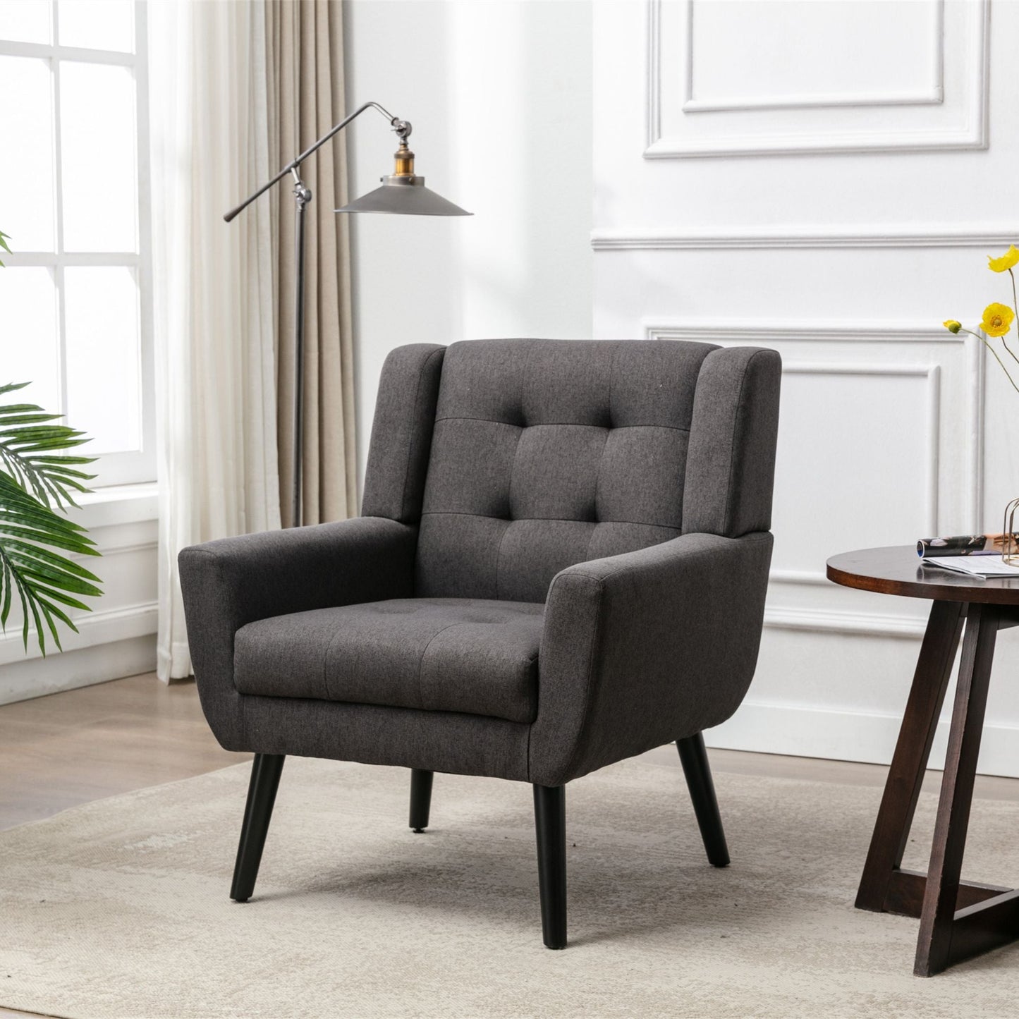 Linen Mid-Century Accent Chair, Light Gray (view 23)