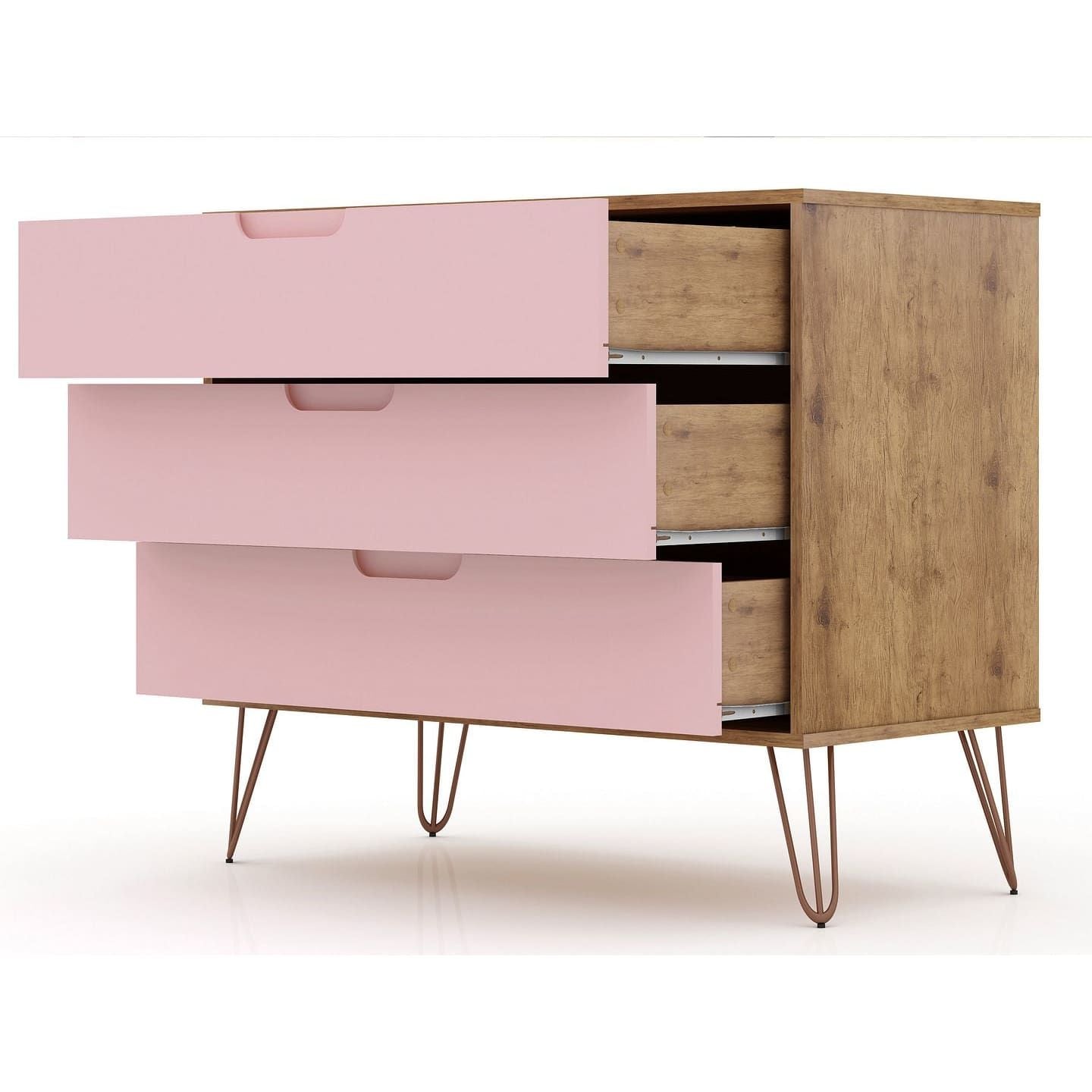3-Drawer Mid-Century Dresser, Pink, 34" Tall (view 4)