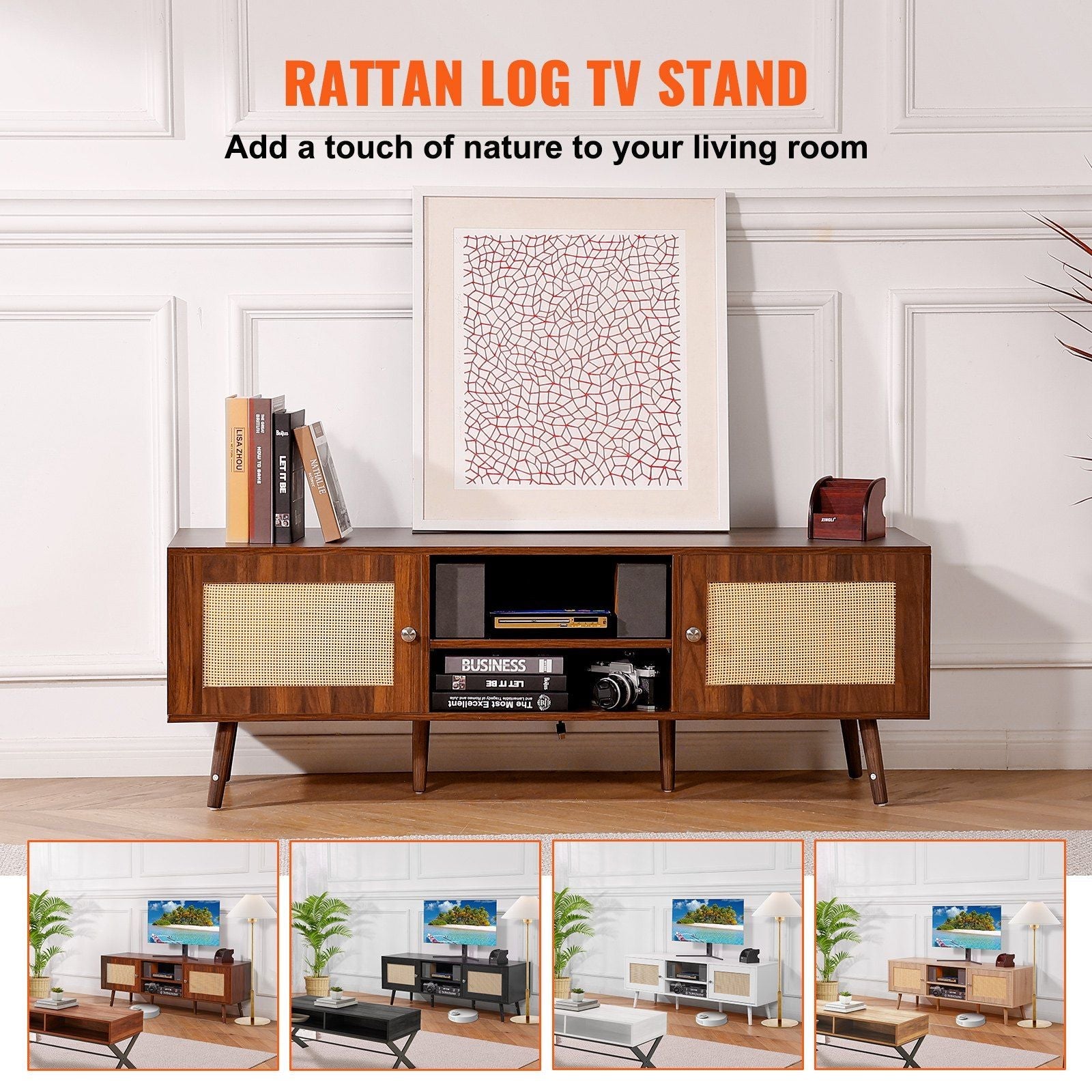 65" TV Mid-Century TV Stand, Walnut, 60" Wide (view 3)