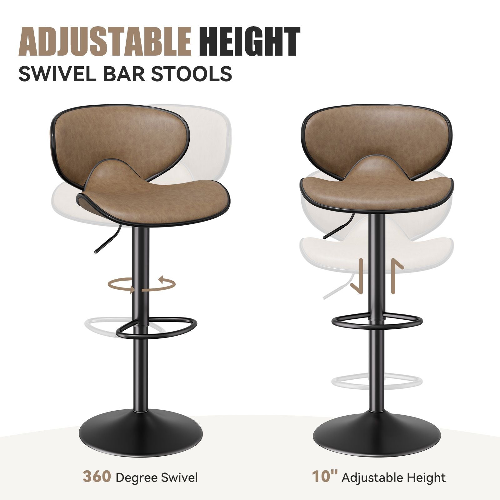 Faux Leather Swivel Bar Stools, Set of 2, Yellow (view 13)