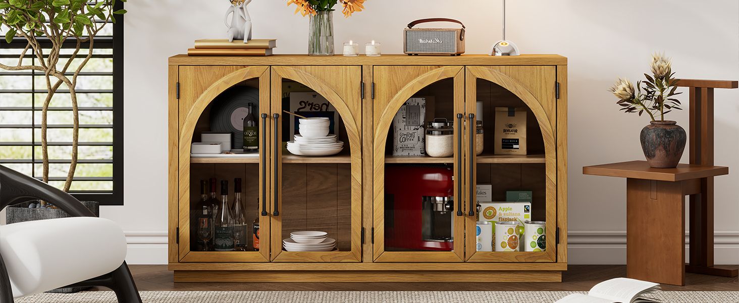 Solid Wood Mid-Century Cabinet, Natural Wood, with Storage (view 5)