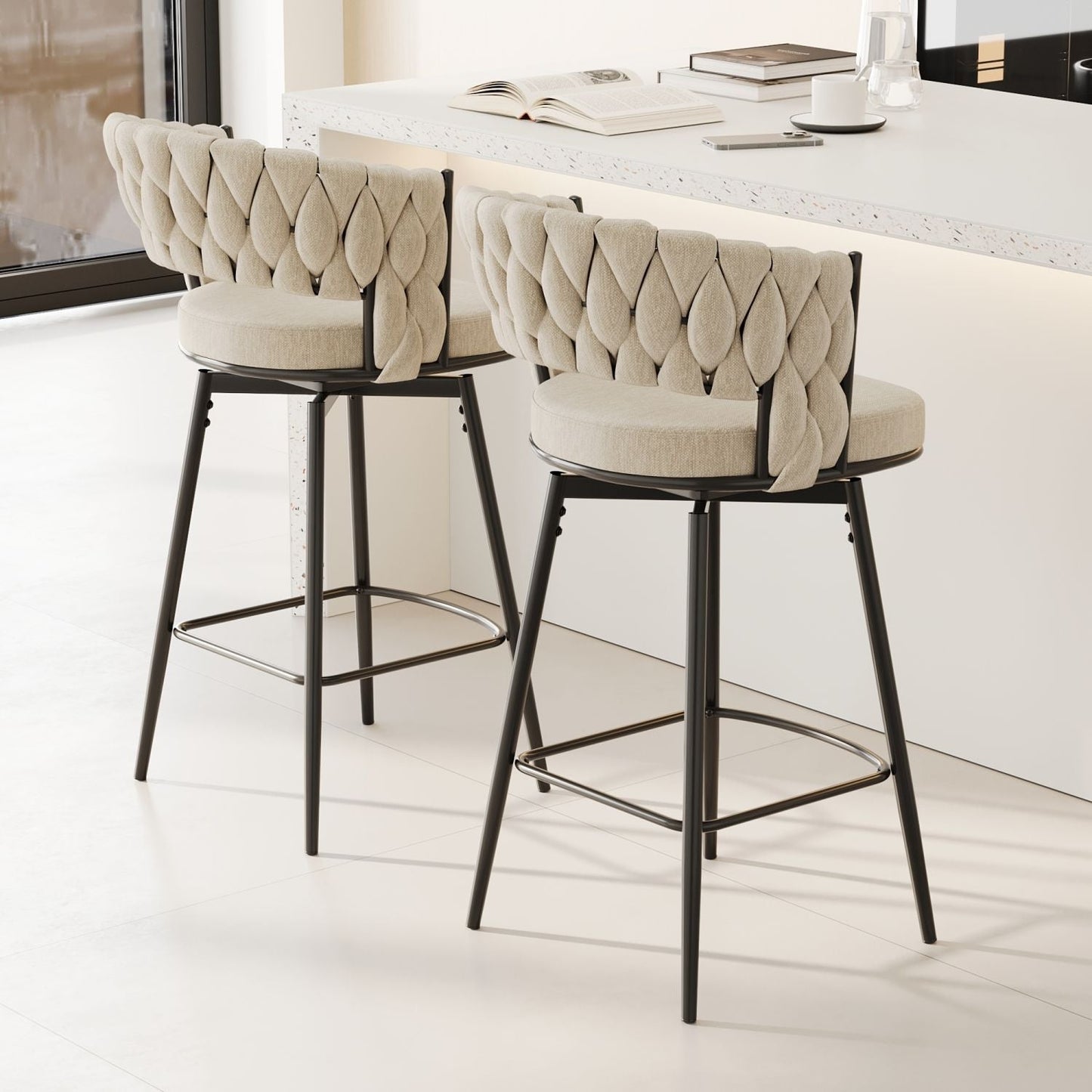 360-Degree Swivel Bar Chairs, Cushioned, Metal Legs, Set of 2 (view 2)