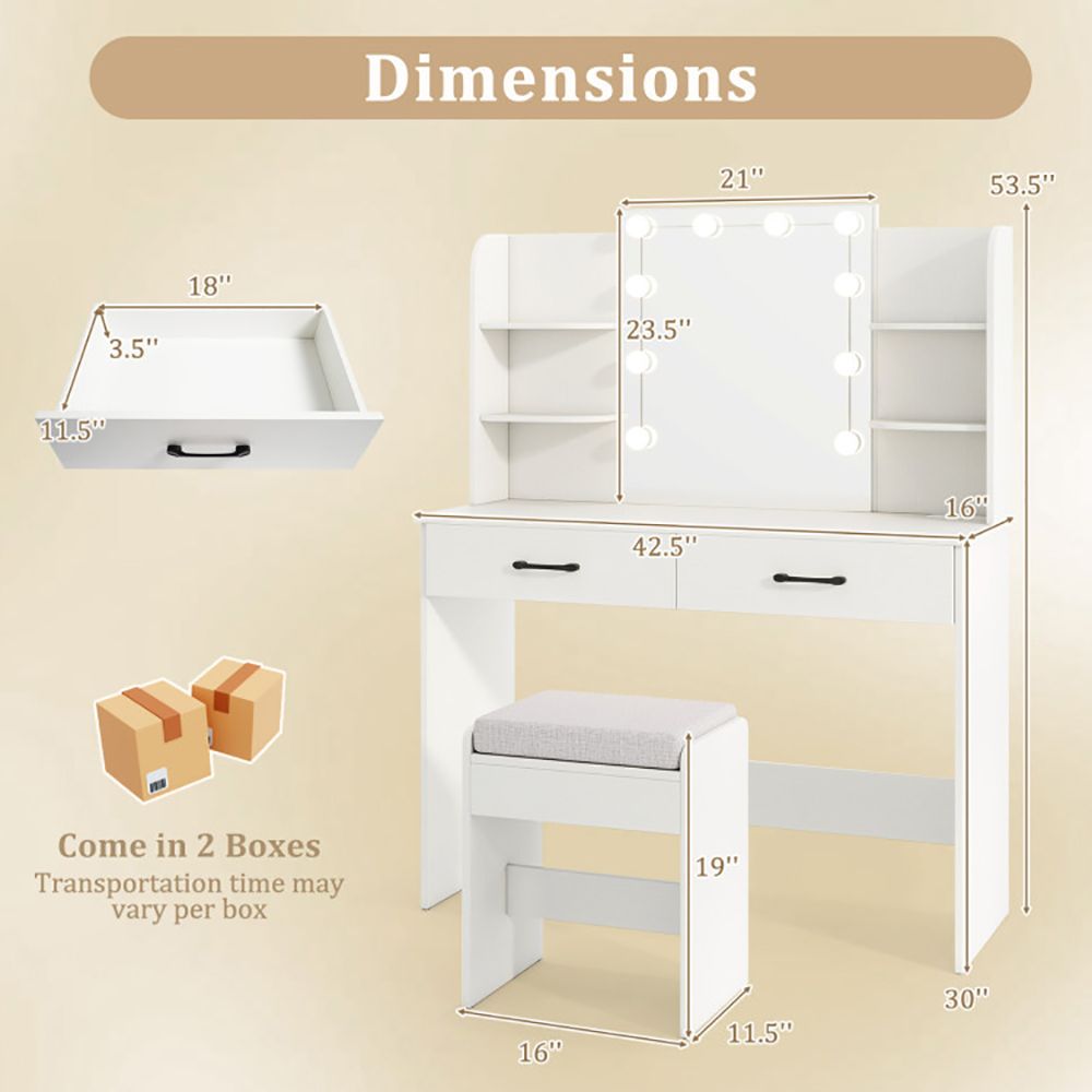 Vanity Set with Lighted Mirror and Stool with Power Outlet (view 18)