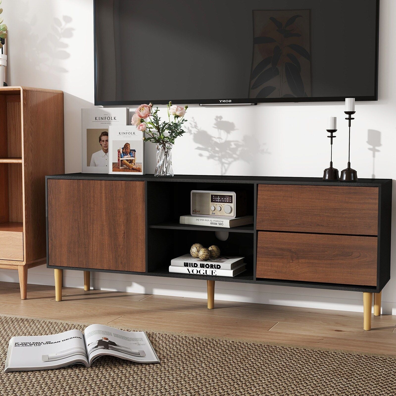 Mid-Century TV Stand, White, 60" Wide (view 3)