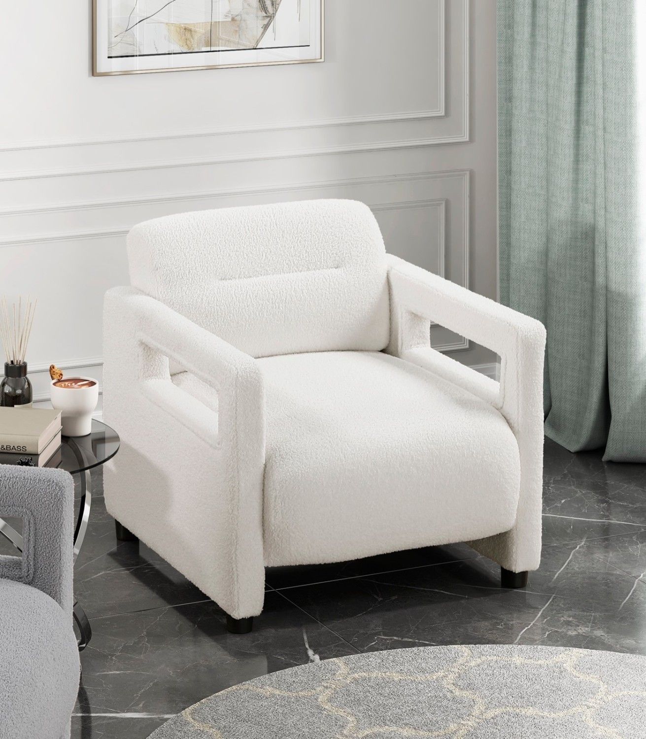 Boucle Mid-Century Accent Chair, Beige, Bouclé (view 10)
