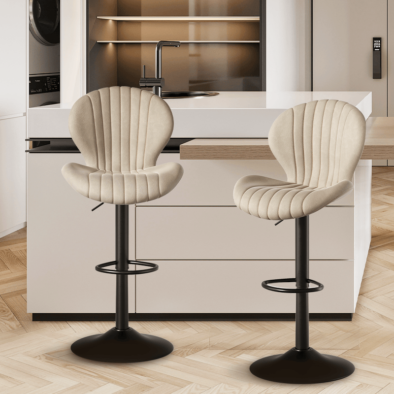 Faux Leather Swivel Bar Stools, Set of 2, Beige (view 2)