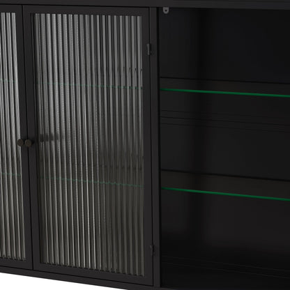 Metal Mid-Century Cabinet, Black, 3-Door (view 11)
