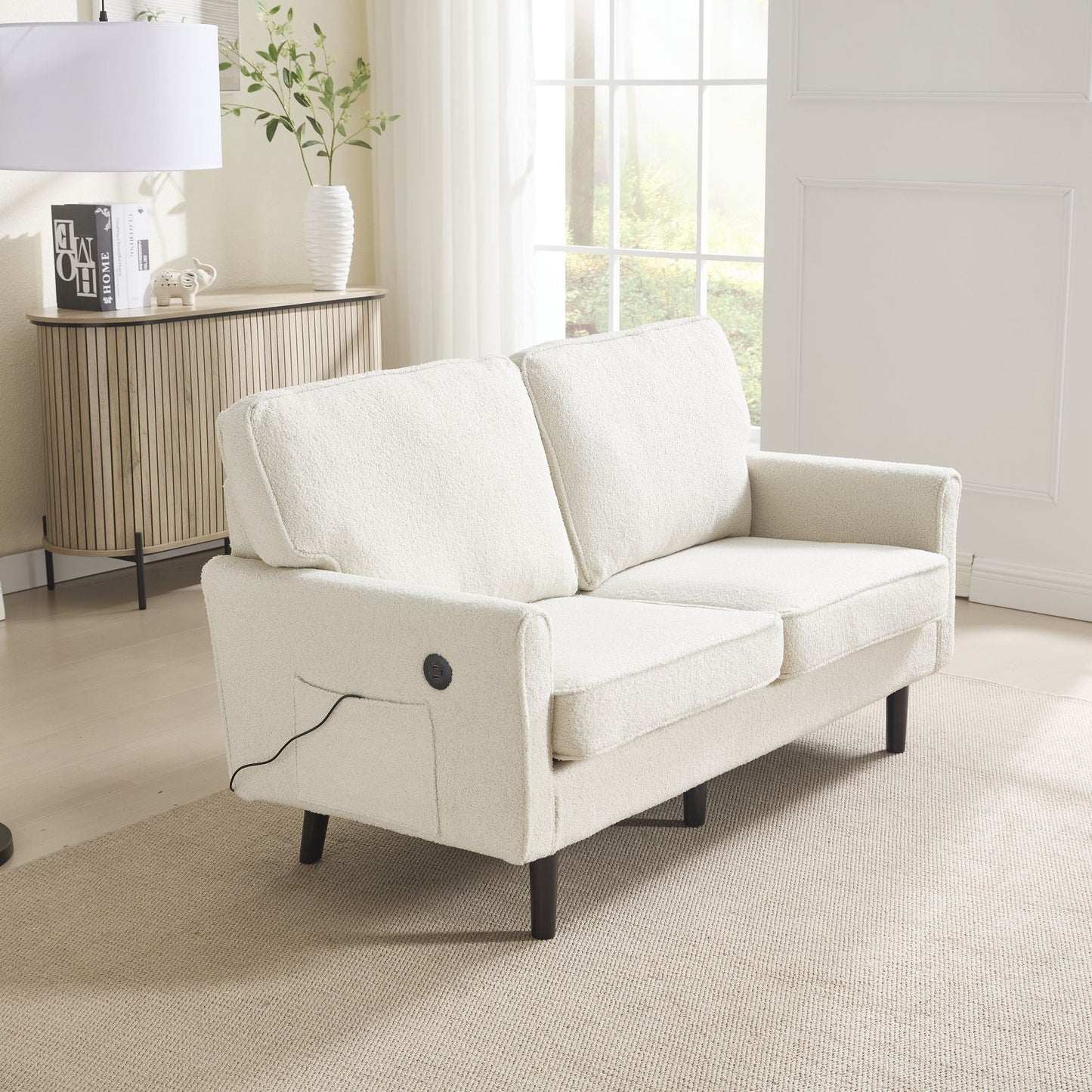 Solid Wood 3-Seat Mid-Century Sofa, White (view 7)