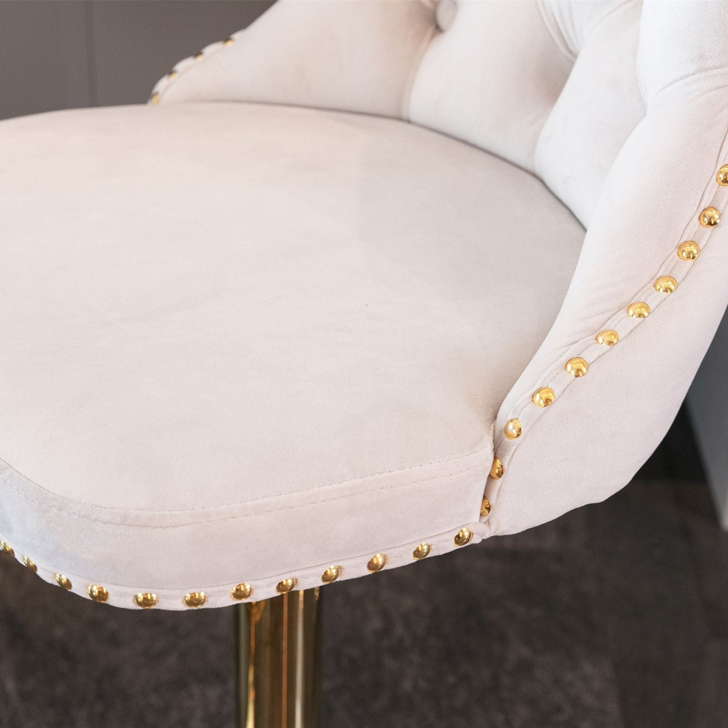 Gold Velvet Swivel Bar Stools, Tufted, Adjustable (view 8)