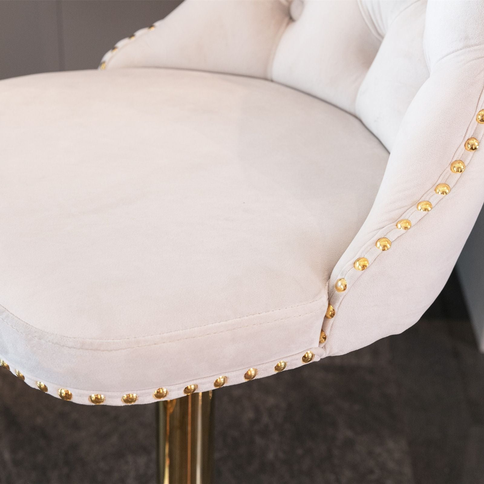 Gold Velvet Swivel Bar Stools, Tufted, Adjustable (view 8)
