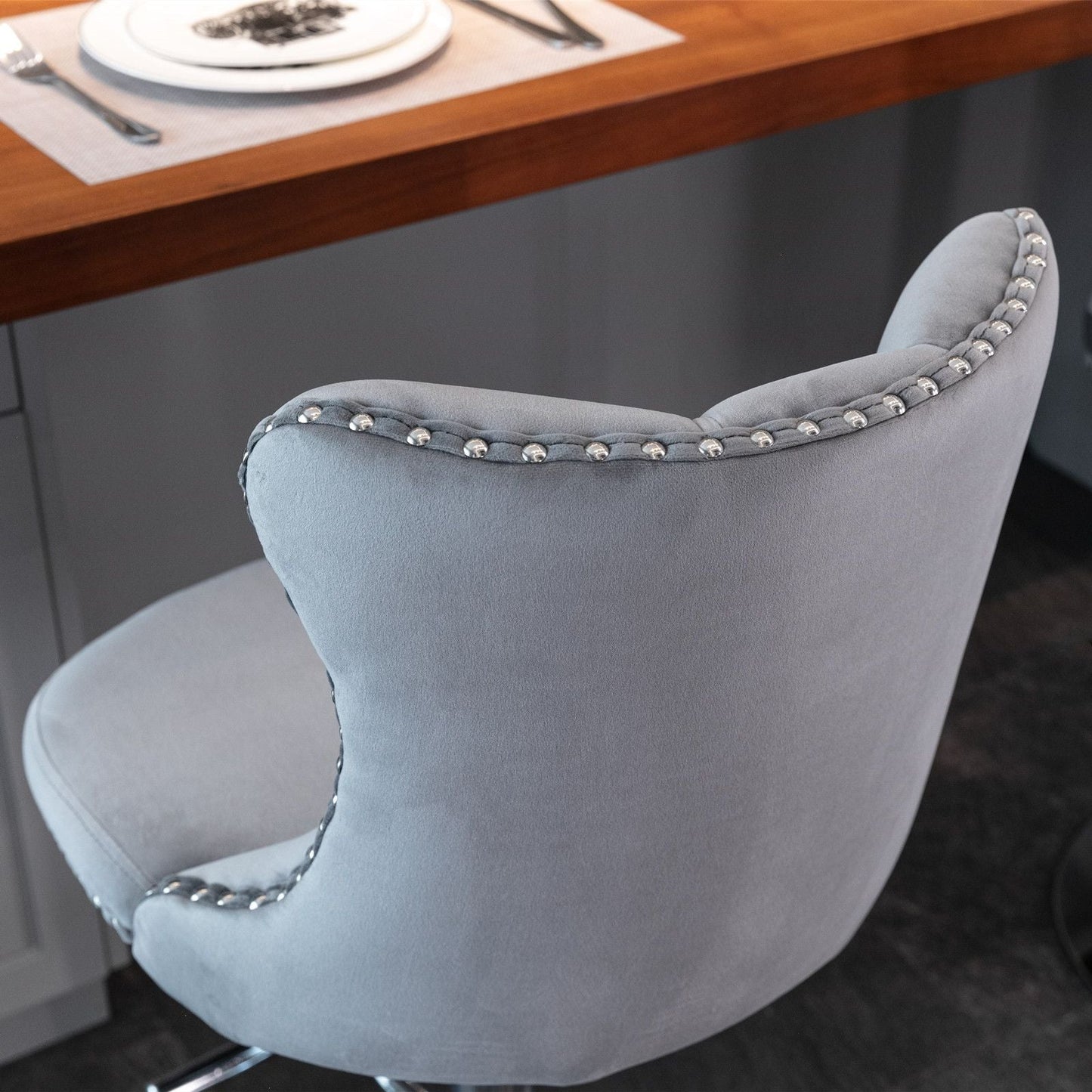 Velvet Swivel Bar Stools, Chrome, Set of 2 (view 7)