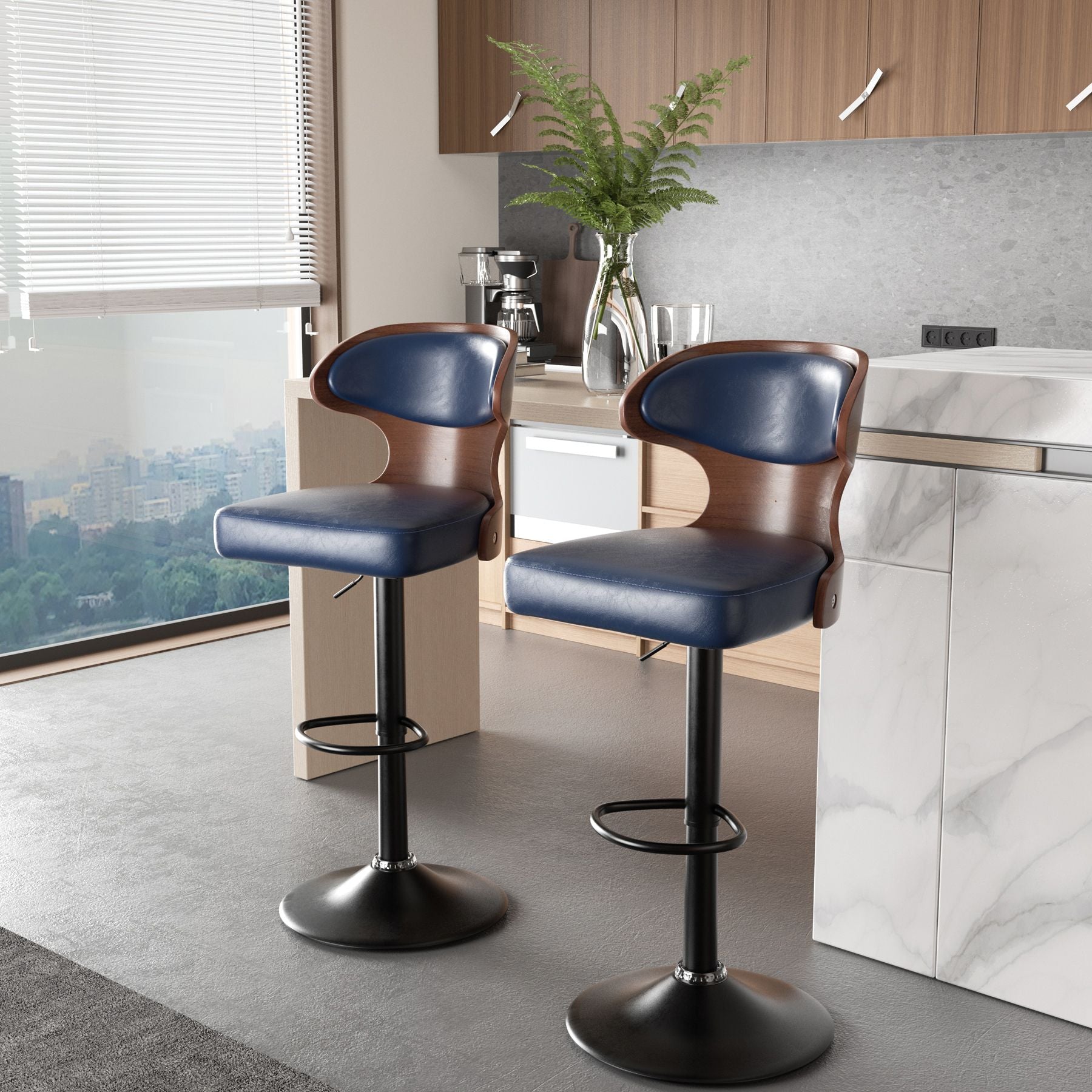 Faux Leather Swivel Bar Stools, Set of 2, Bentwood (view 11)