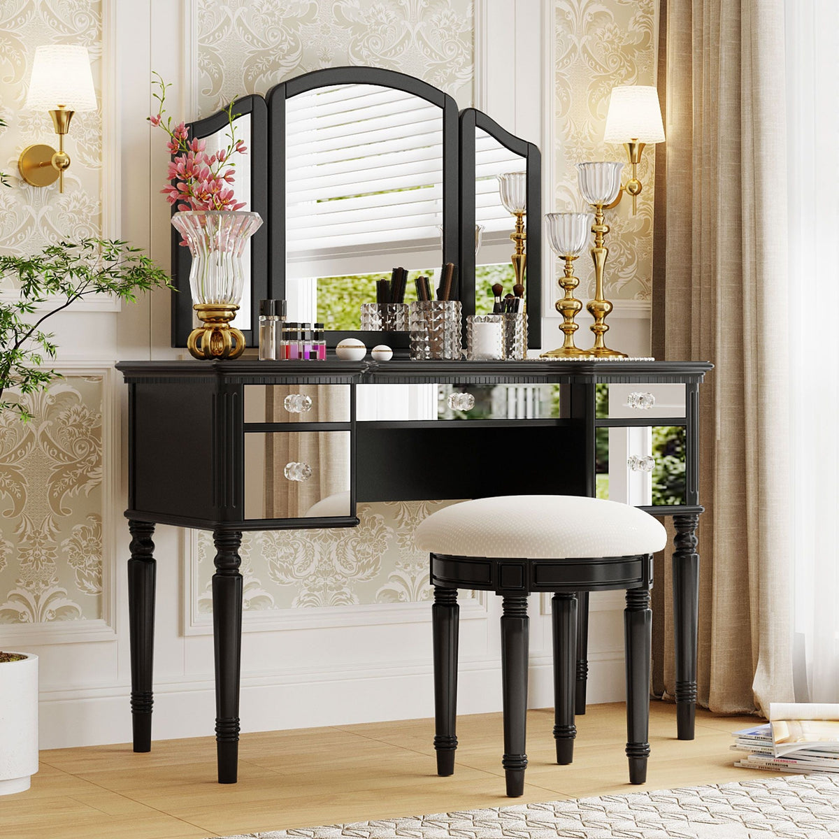 Mid-Century Vanity, Black, 36" Wide — Mid-Century Modern Furniture — main product image