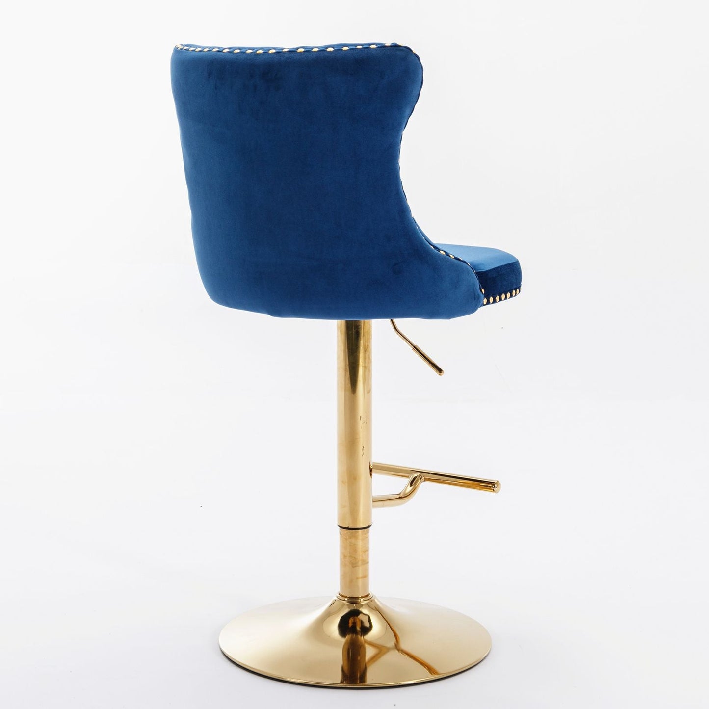 Set of 2 Blue Velvet Swivel Bar Stools, Gold Base (view 5)