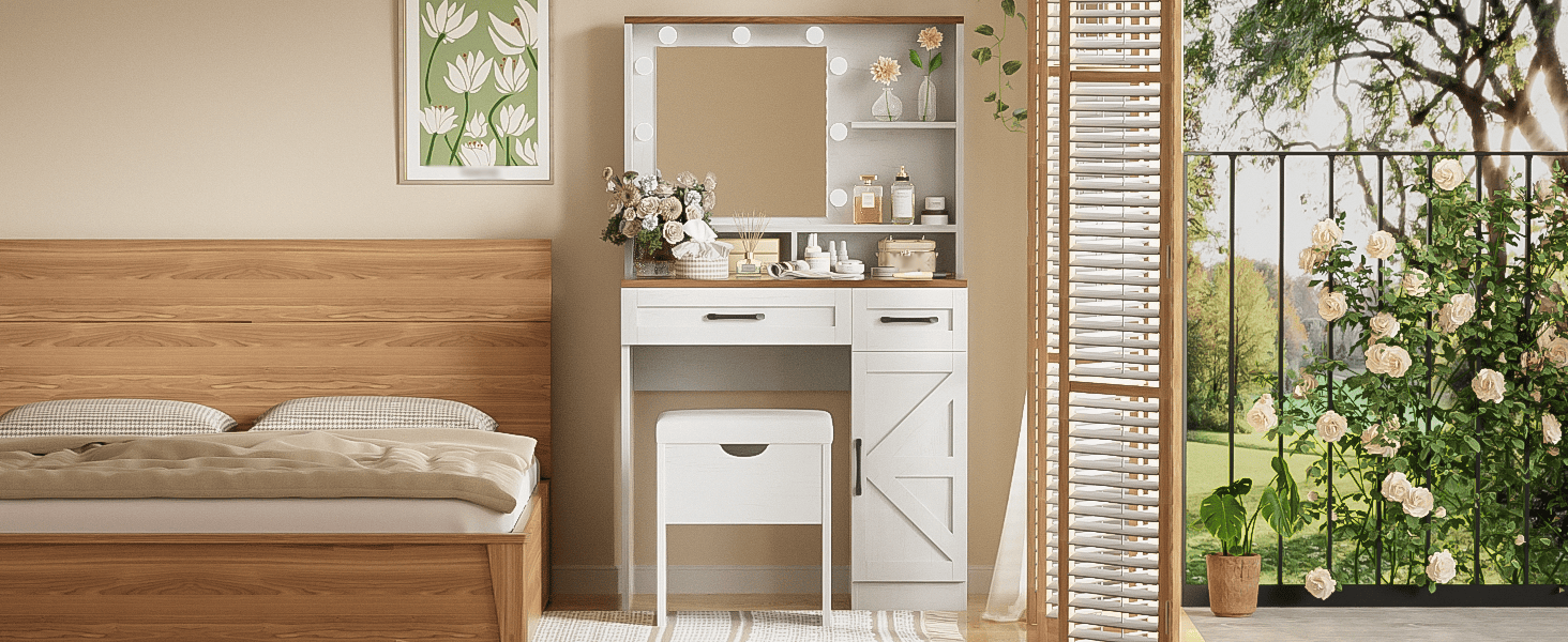 Mid-Century Vanity, White, 2 Drawers (view 5)