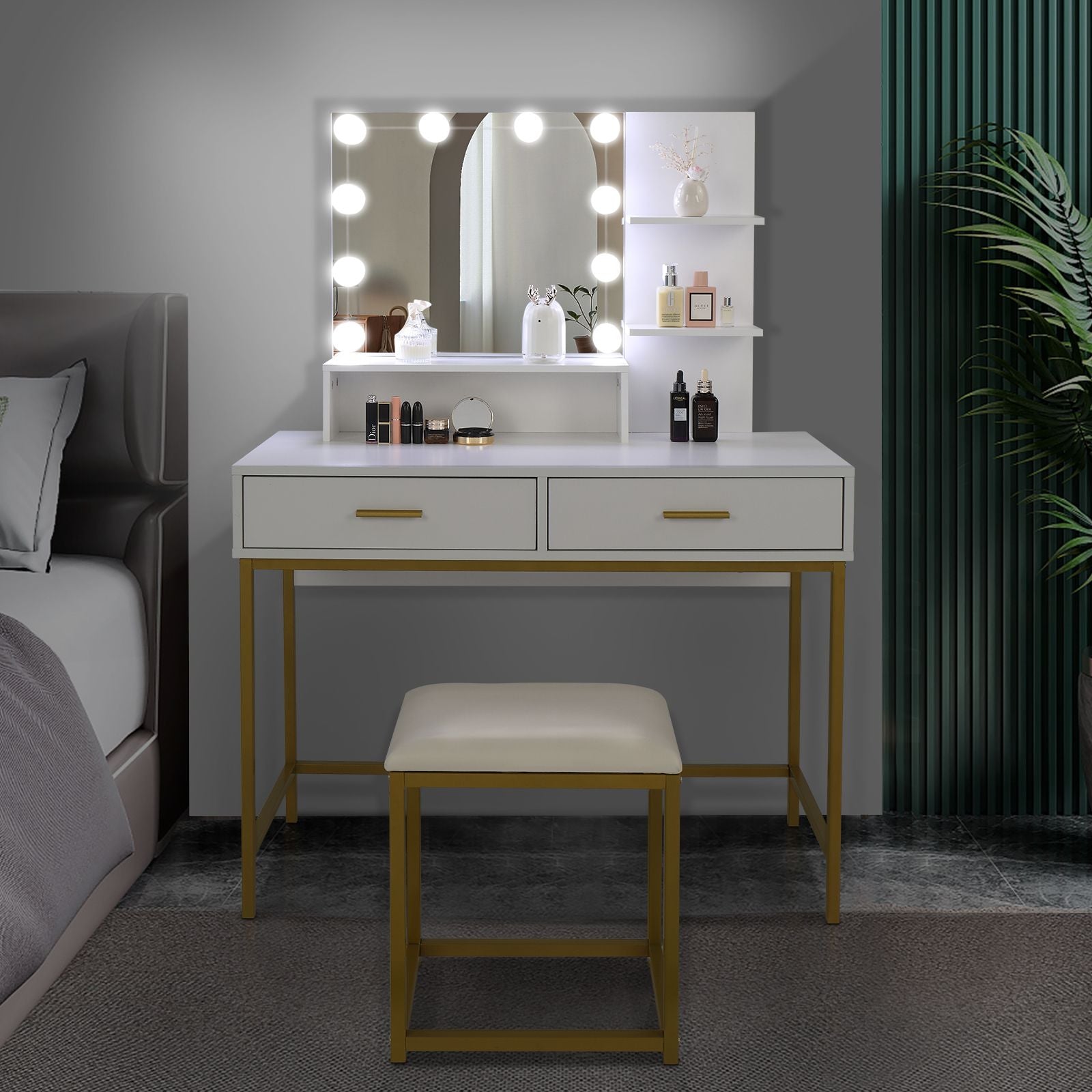 FCH Vanity Table, LED Mirror, 2 Drawers, Stool (view 6)