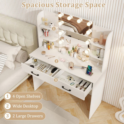Vanity Set with Lighted Mirror and Stool with Power Outlet (view 22)