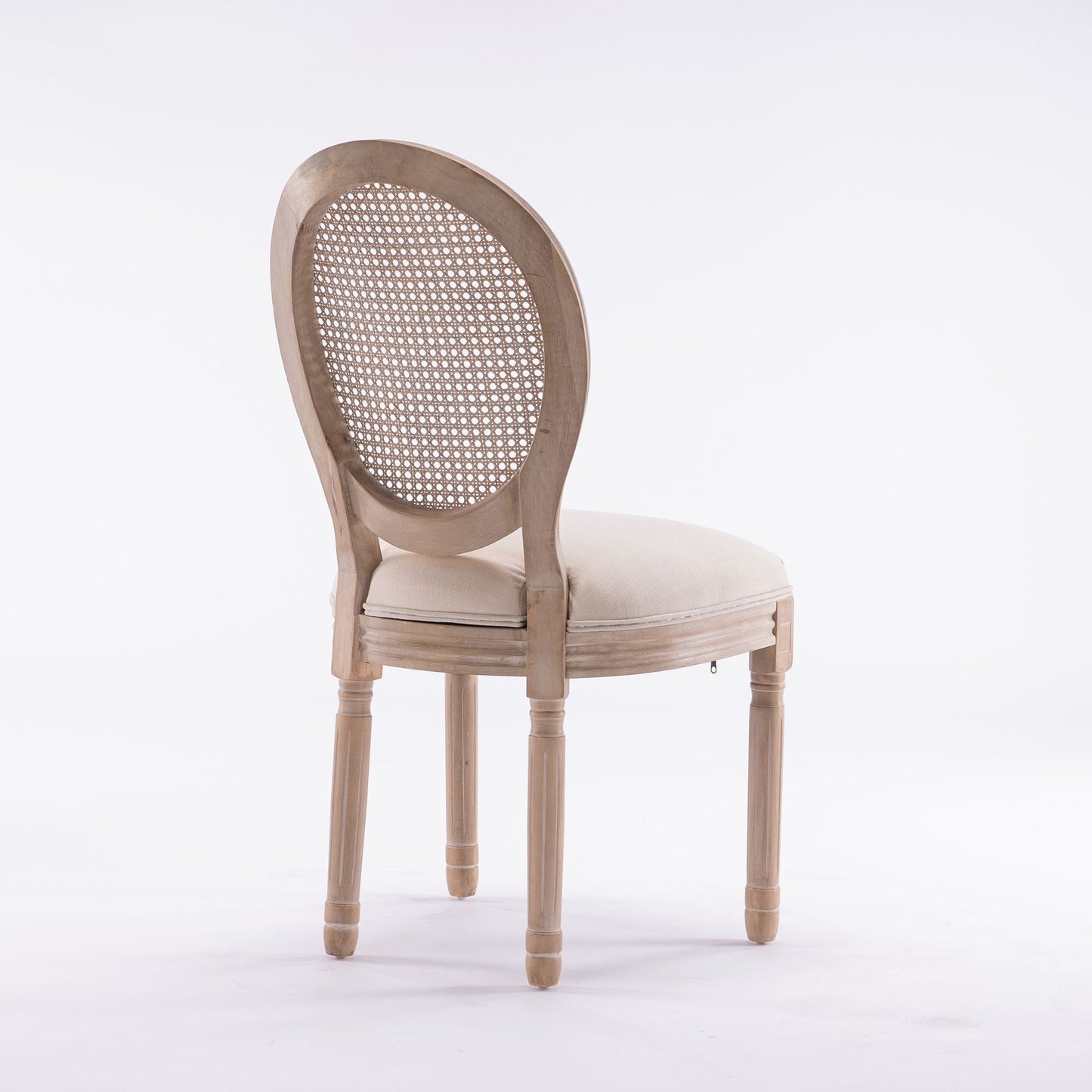 Linen Mid-Century Dining Chairs, Set of 2, Cream, Rattan (view 9)