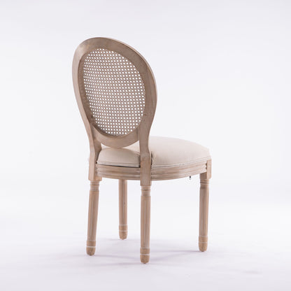 Linen Mid-Century Dining Chairs, Set of 2, Cream, Rattan (view 9)