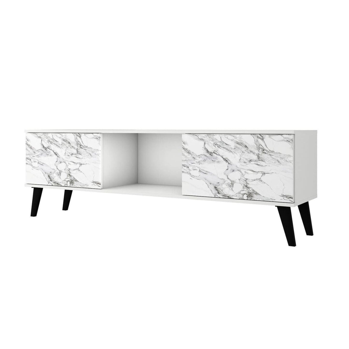 Mid-Century TV Stand, White, Marble Top (view 9)