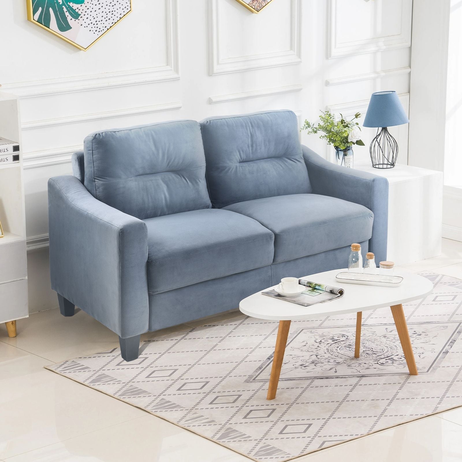 Solid Wood Mid-Century Sectional Sofa, Gray, 102" Wide