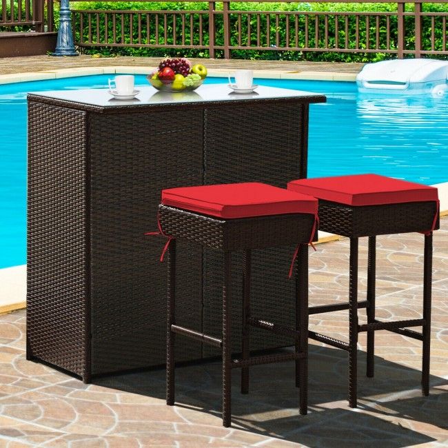 3 Pieces Patio Rattan Wicker Bar Table Stools Dining Set (view 14)