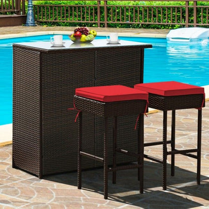 3 Pieces Patio Rattan Wicker Bar Table Stools Dining Set (view 14)