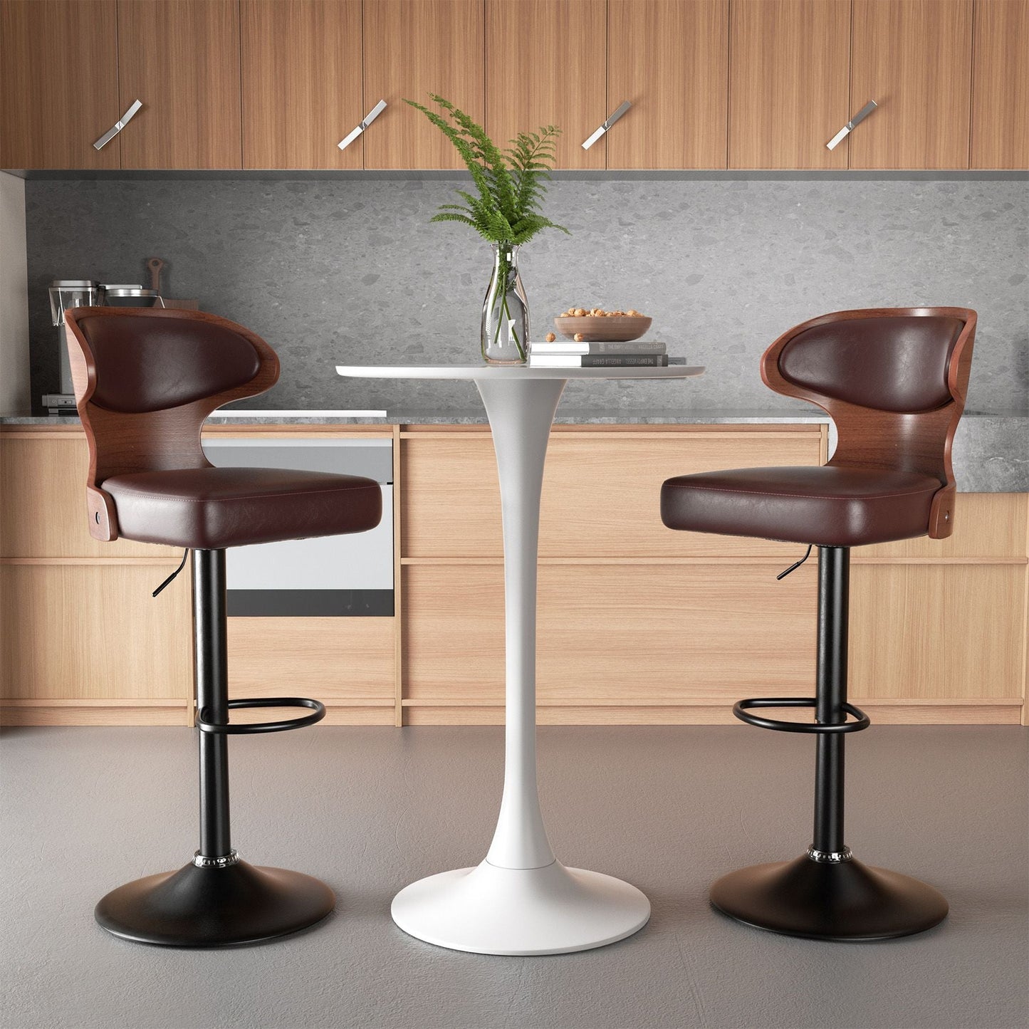 Faux Leather Swivel Bar Stools, Set of 2, Bentwood (view 36)