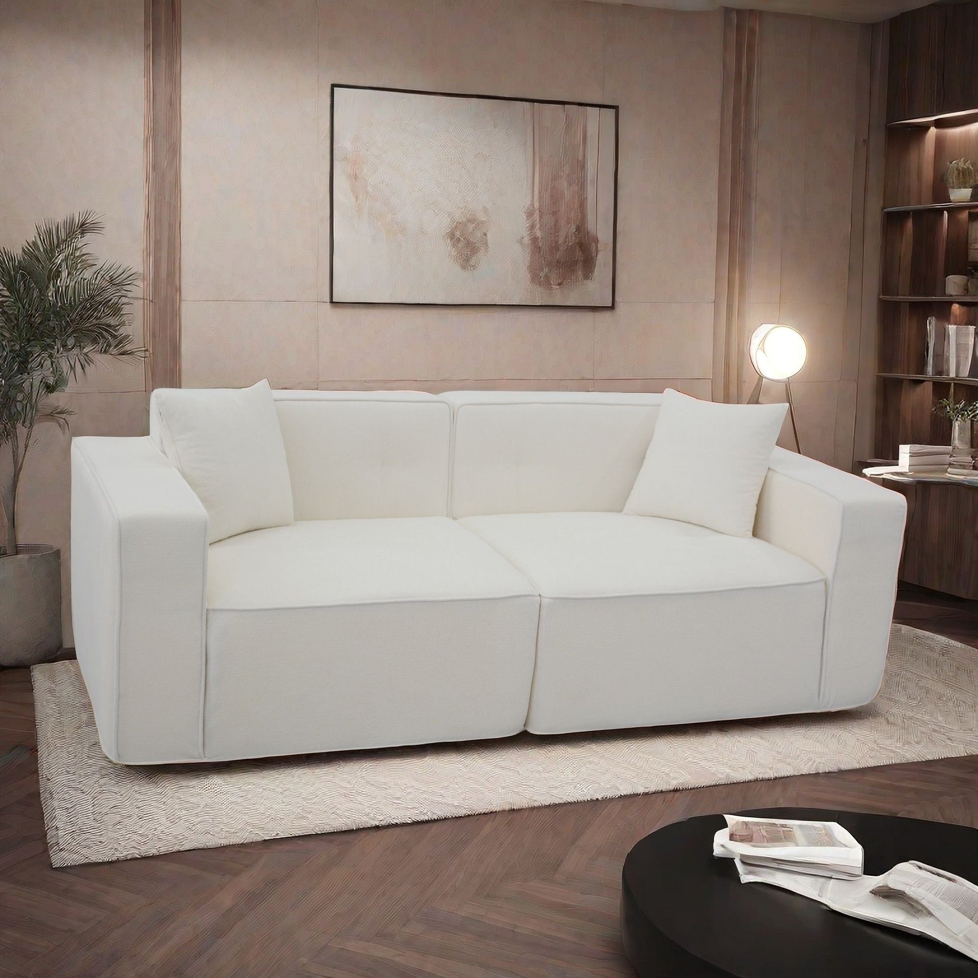 Velvet 3-Seat Mid-Century Sofa, White, 84" Wide (view 8)