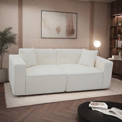 Velvet 3-Seat Mid-Century Sofa, White, 84" Wide (view 8)