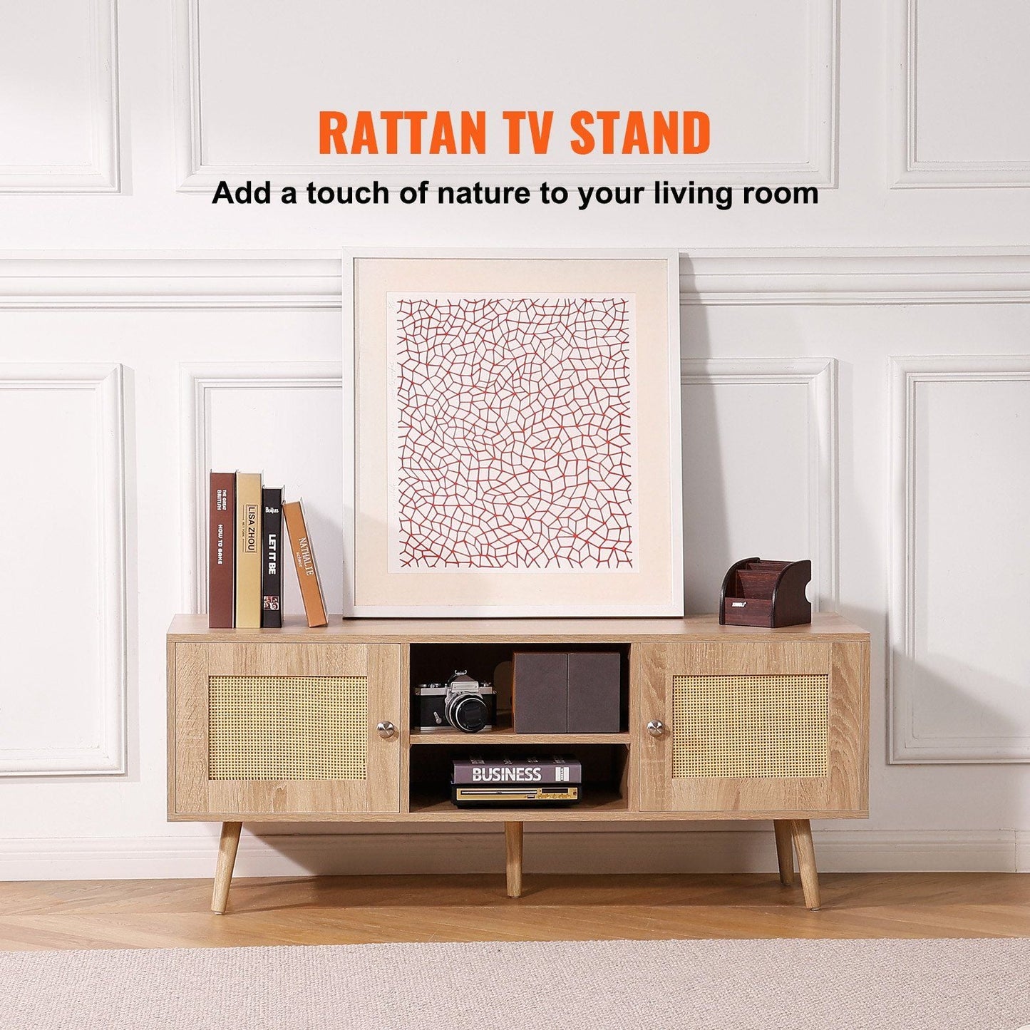 55" TV Mid-Century TV Stand, Oak (view 2)