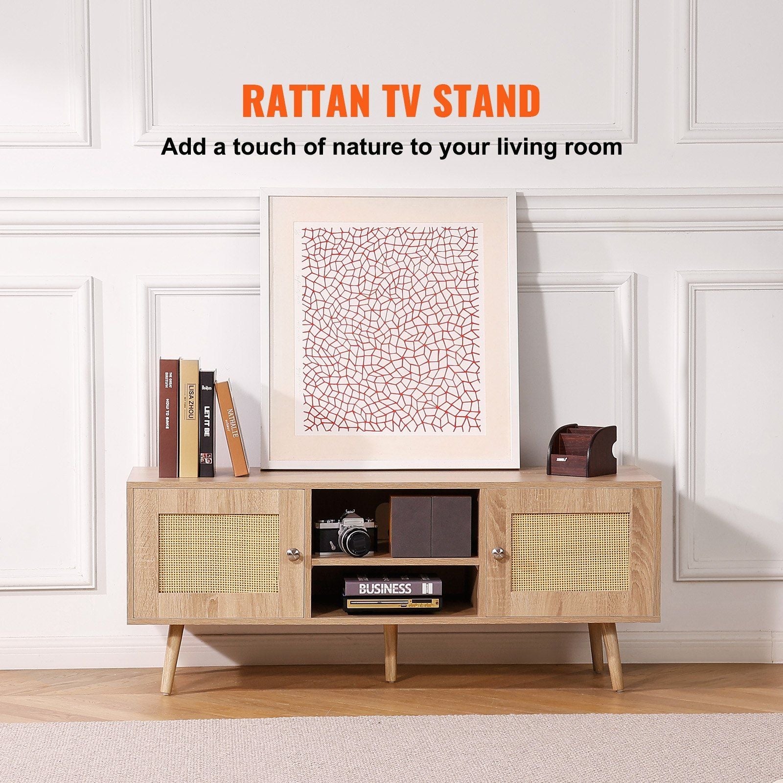 55" TV Mid-Century TV Stand, Oak (view 2)