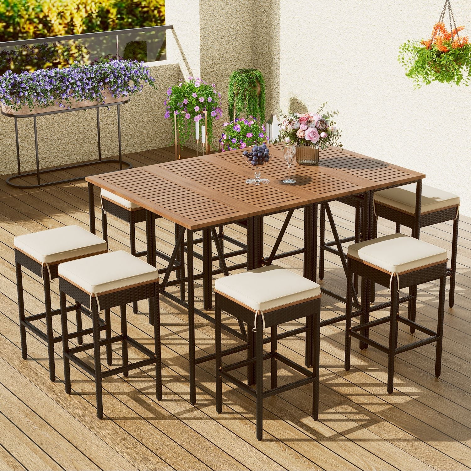 Rattan Mid-Century Dining Set, Brown, 60" Wide (view 2)