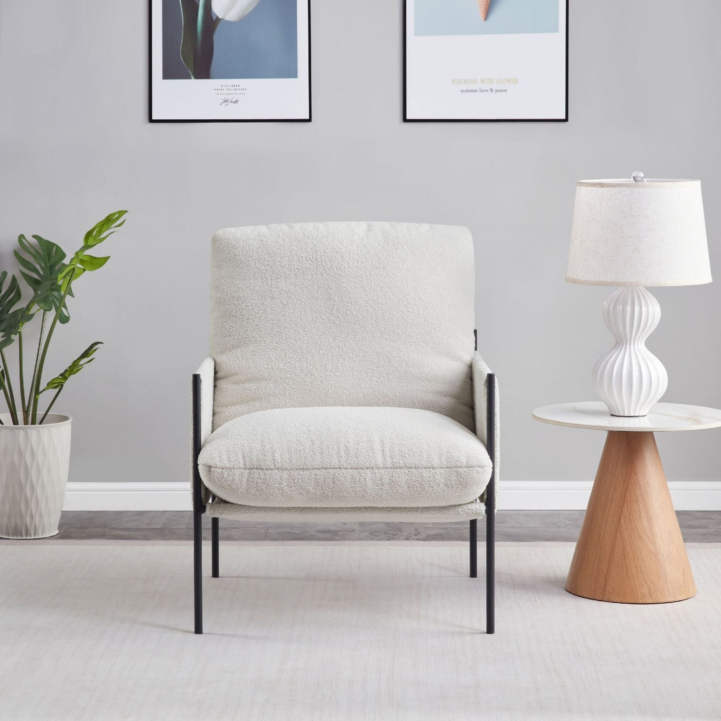 Upholstered Mid-Century Accent Chair, White (view 9)
