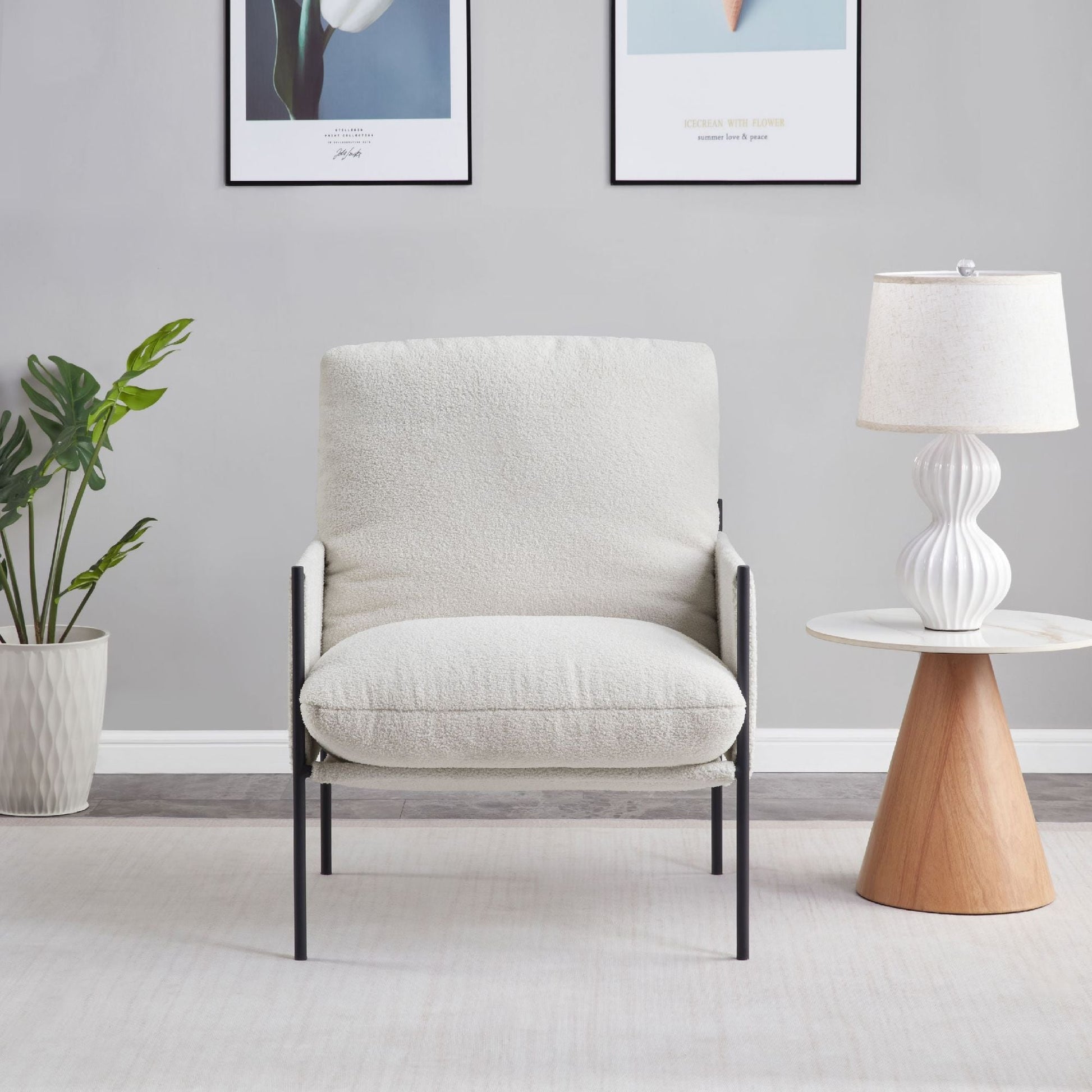 Upholstered Mid-Century Accent Chair, White (view 9)
