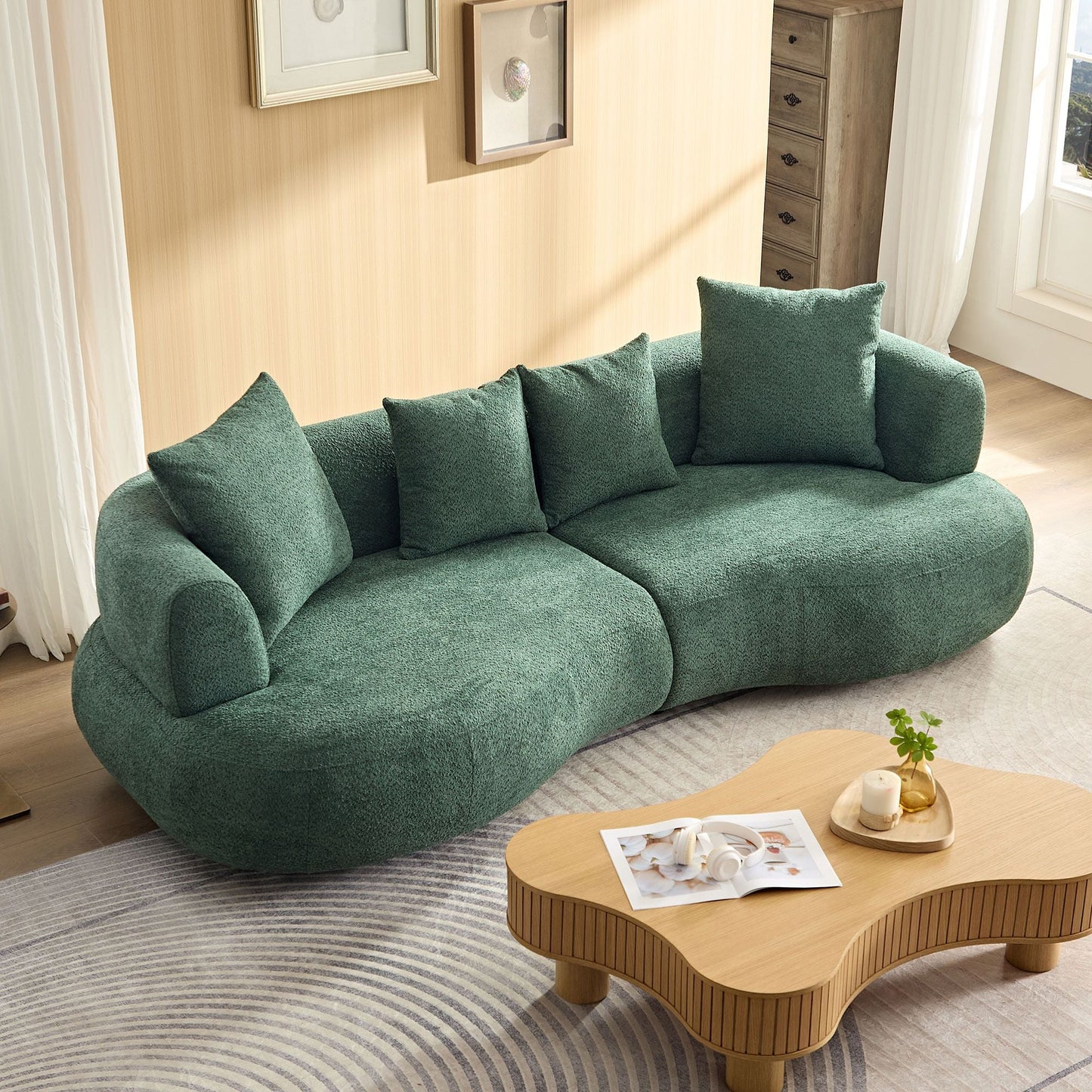 Upholstered Mid-Century Sectional Sofa, Cream (view 5)