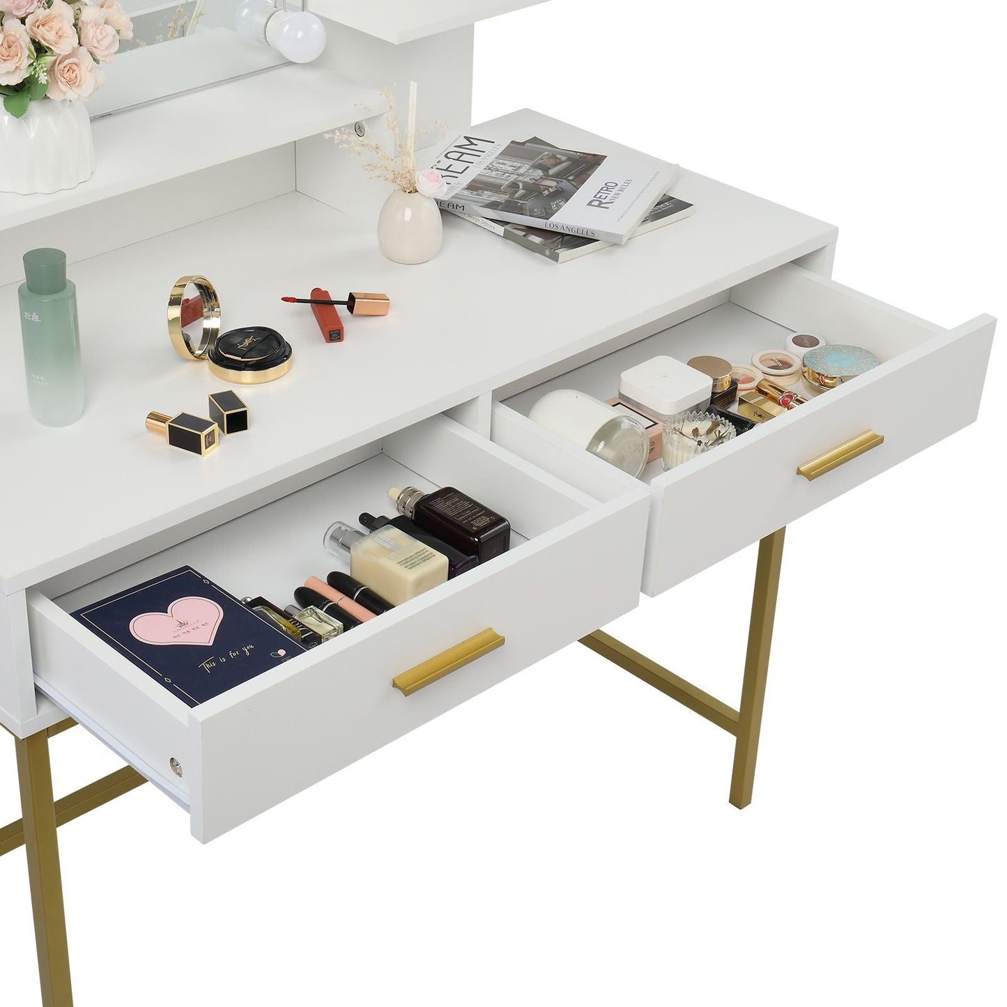 FCH Vanity Table, LED Mirror, 2 Drawers, Stool (view 2)