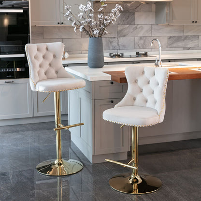 Gold Velvet Swivel Bar Stools, Tufted, Adjustable (view 13)