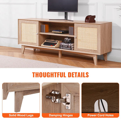 75" TV Mid-Century TV Stand, Oak, Rattan (view 6)