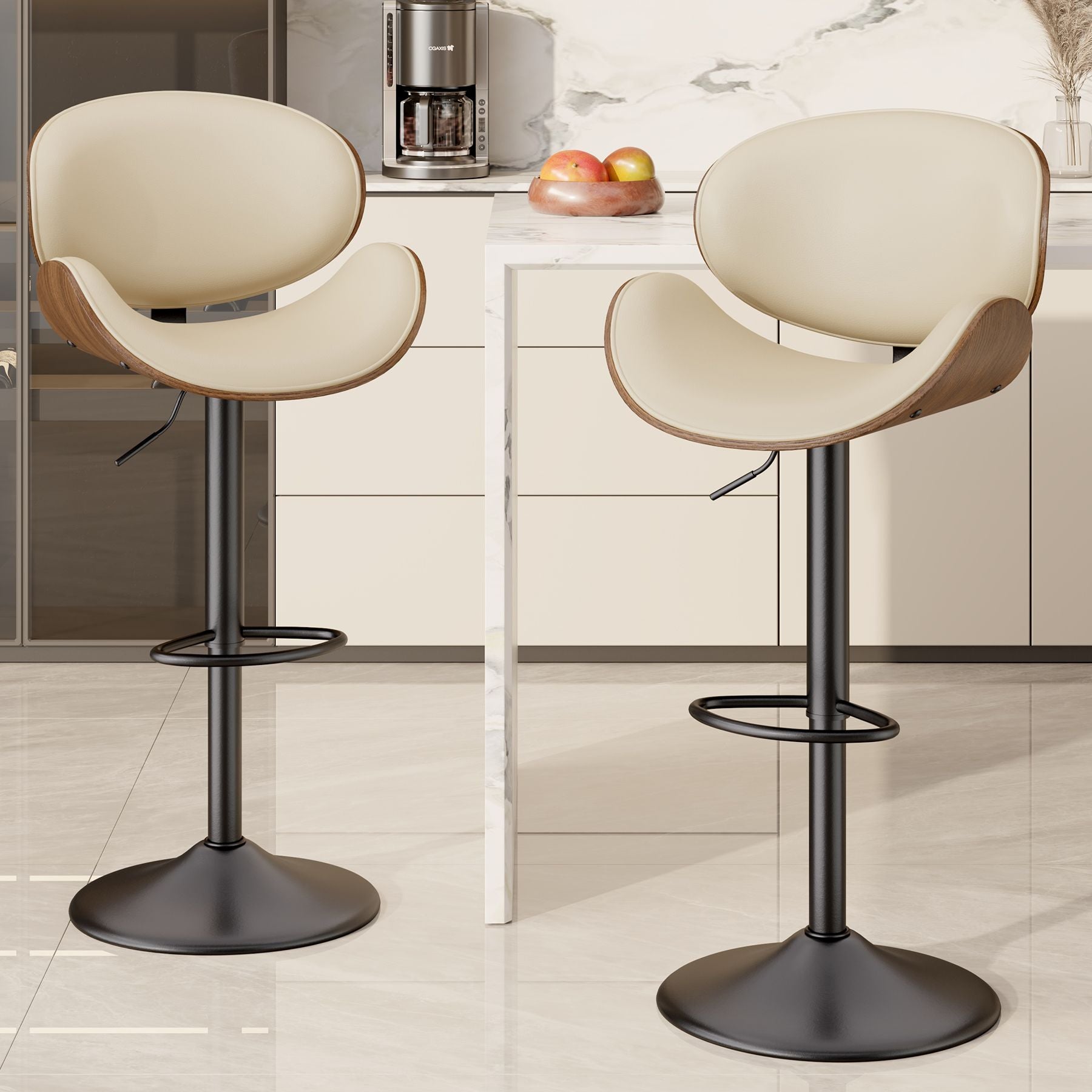 PU Leather Swivel Bar Stools, Set of 1, Black (view 38)