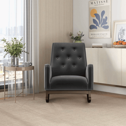 Demetrius Dark Grey Fabric Solid Wood Rocking Chair (view 3)