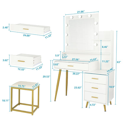 Wood & Metal Mid-Century Vanity with LED Mirror, White, 4 Drawers, 36" Wide (view 18)