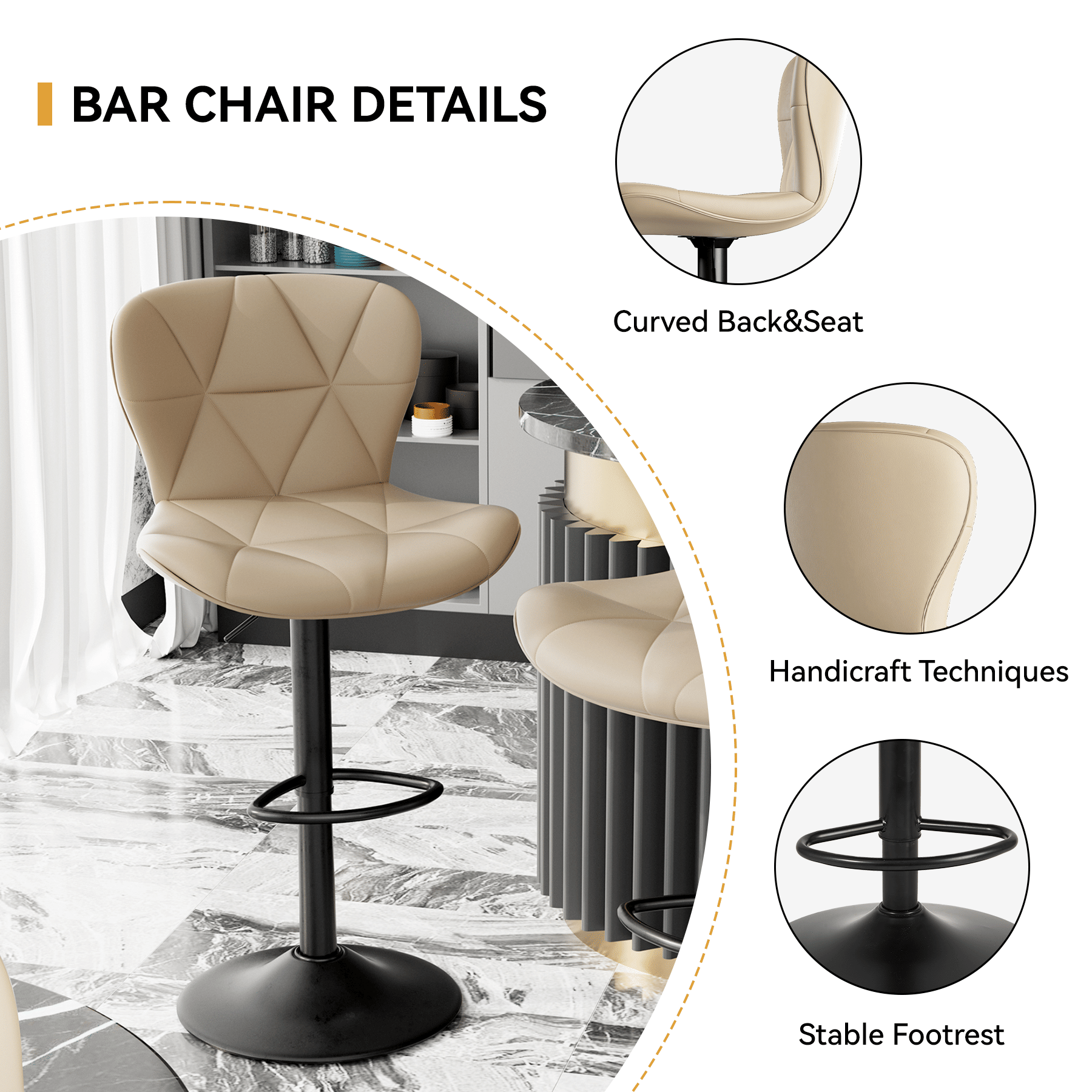 Faux Leather Swivel Bar Stools, Set of 2, Adjustable Height (view 60)