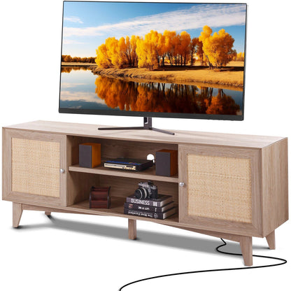 75" TV Mid-Century TV Stand, Oak, 60" Wide