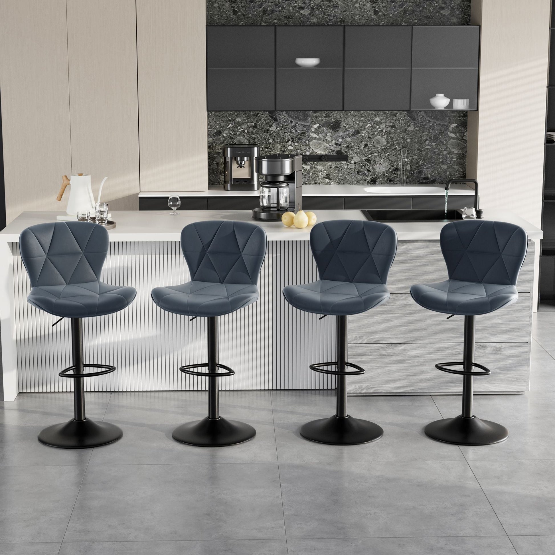Faux Leather Swivel Bar Stools, Set of 2, Black (view 83)